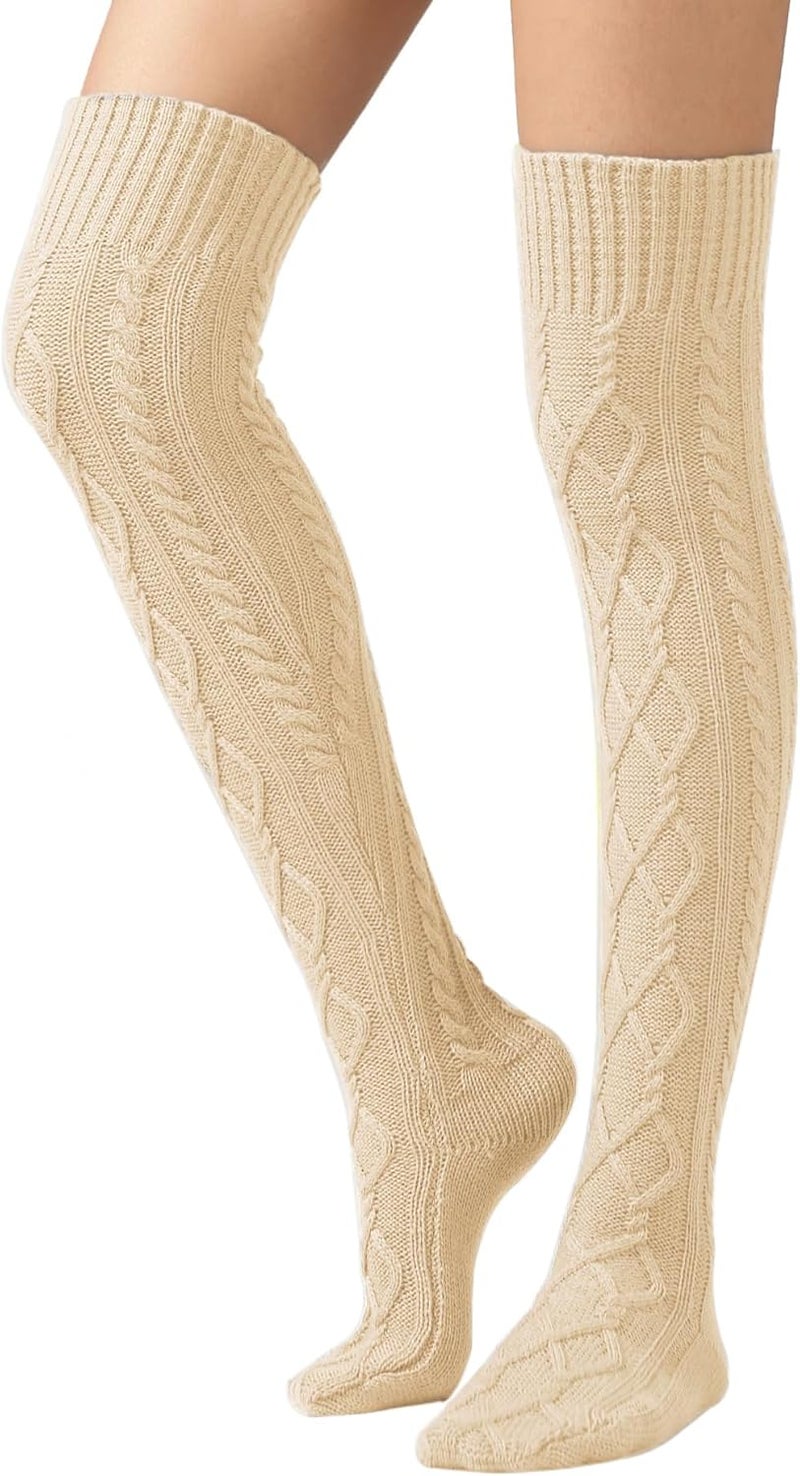 SherryDC Women's Cable Knit Thigh High Boot Socks Extra Long Winter Stockings Leg Warmers - Image 1